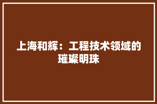 上海和辉：工程技术领域的璀璨明珠 地板材料