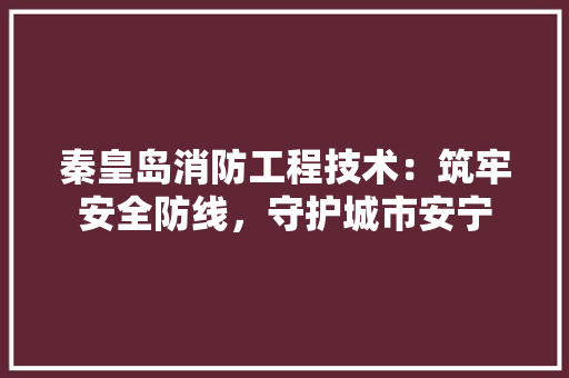 秦皇岛消防工程技术：筑牢安全防线，守护城市安宁