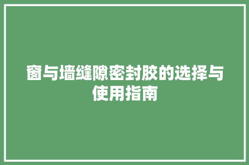 窗与墙缝隙密封胶的选择与使用指南 室内设计