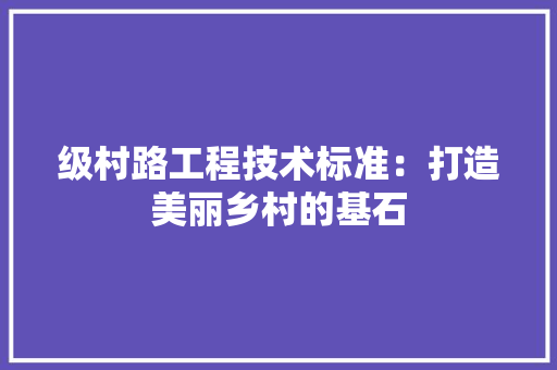 级村路工程技术标准：打造美丽乡村的基石