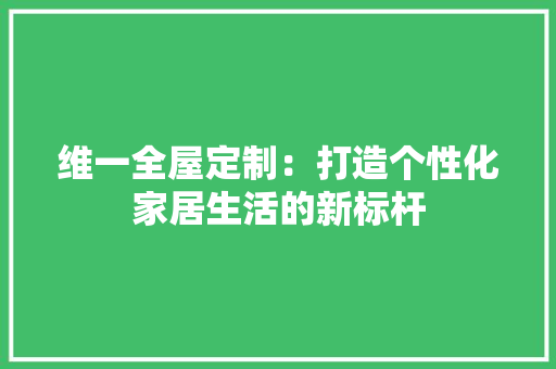 维一全屋定制：打造个性化家居生活的新标杆 室内设计