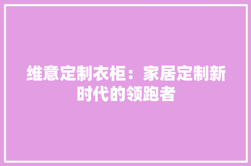 维意定制衣柜：家居定制新时代的领跑者 室内设计