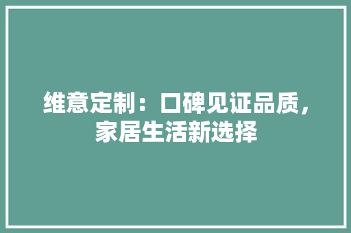 维意定制：口碑见证品质，家居生活新选择 室内设计