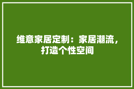 维意家居定制：家居潮流，打造个性空间 室内设计