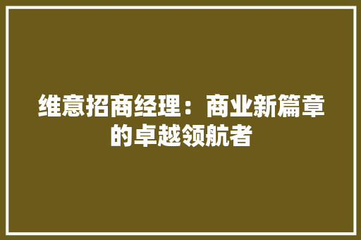维意招商经理：商业新篇章的卓越领航者