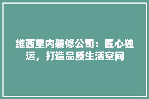 维西室内装修公司：匠心独运，打造品质生活空间
