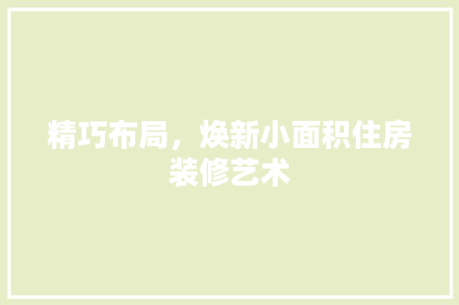 精巧布局，焕新小面积住房装修艺术 室内设计