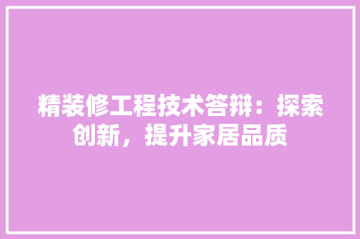 精装修工程技术答辩：探索创新，提升家居品质 室内设计