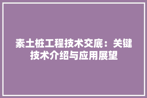 素土桩工程技术交底：关键技术介绍与应用展望
