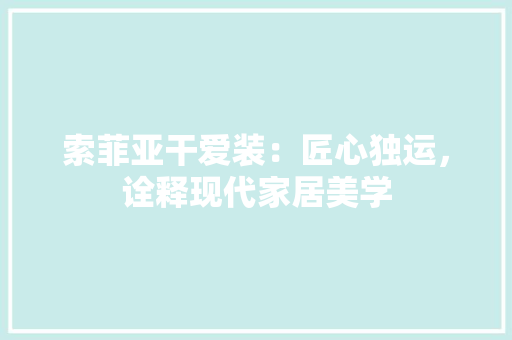 索菲亚干爱装：匠心独运，诠释现代家居美学