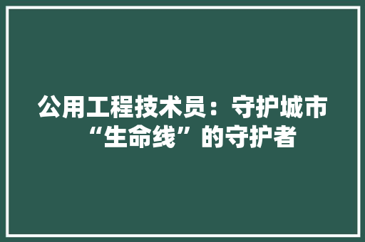 公用工程技术员：守护城市“生命线”的守护者 家居装修