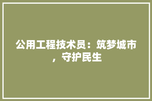 公用工程技术员：筑梦城市，守护民生 家居装修