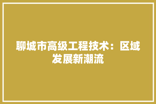 聊城市高级工程技术：区域发展新潮流