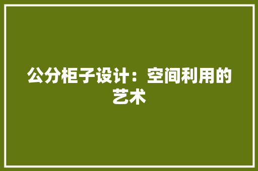 公分柜子设计：空间利用的艺术
