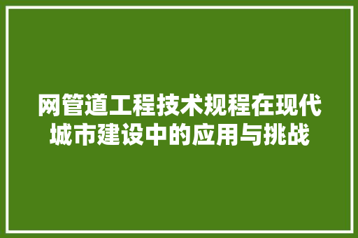 网管道工程技术规程在现代城市建设中的应用与挑战