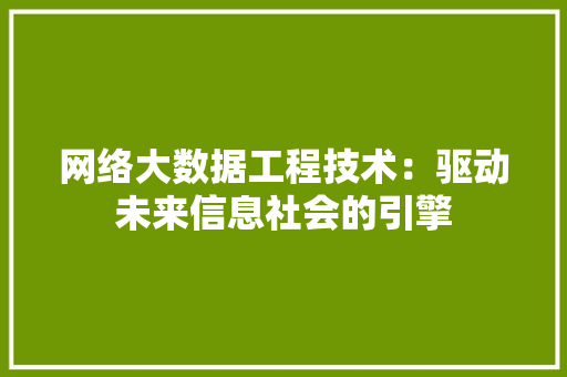 网络大数据工程技术：驱动未来信息社会的引擎 室内设计