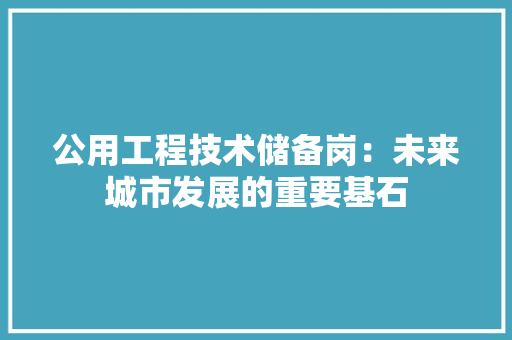 公用工程技术储备岗：未来城市发展的重要基石 家居装修