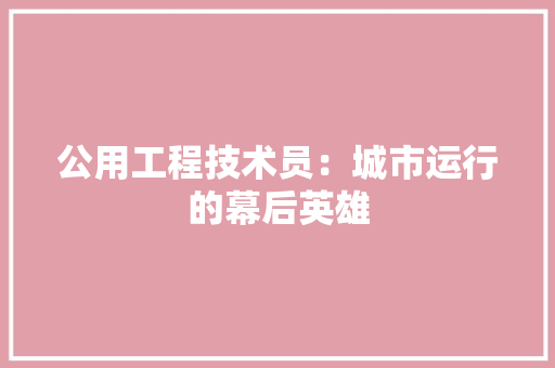 公用工程技术员：城市运行的幕后英雄 家居装修