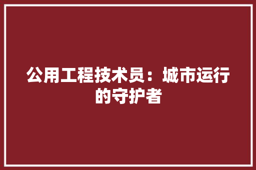 公用工程技术员：城市运行的守护者 家居装修