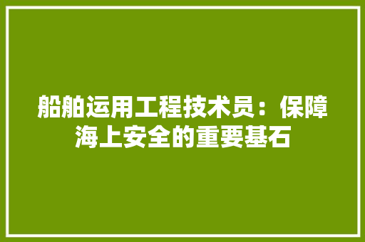 船舶运用工程技术员：保障海上安全的重要基石