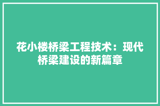 花小楼桥梁工程技术：现代桥梁建设的新篇章