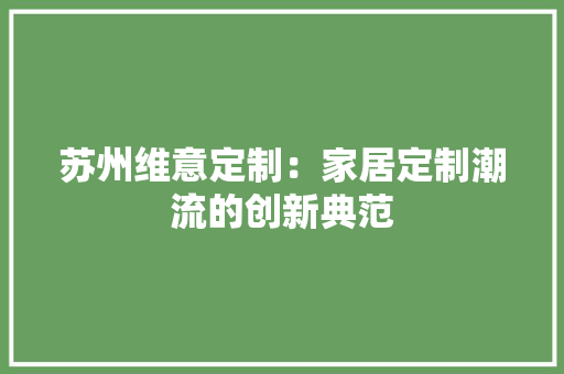 苏州维意定制：家居定制潮流的创新典范 室内设计