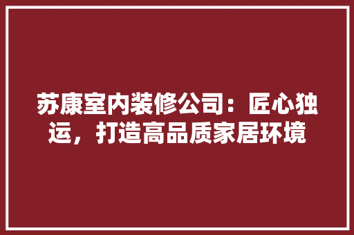 苏康室内装修公司：匠心独运，打造高品质家居环境 室内设计