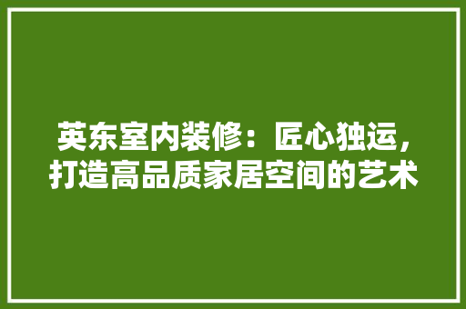 英东室内装修：匠心独运，打造高品质家居空间的艺术之选 室内设计