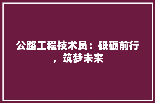公路工程技术员：砥砺前行，筑梦未来 家居装修