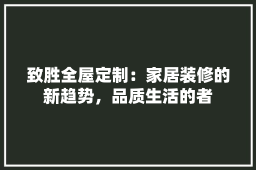 致胜全屋定制：家居装修的新趋势，品质生活的者