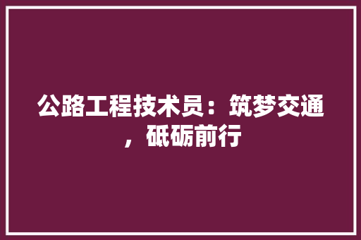 公路工程技术员：筑梦交通，砥砺前行 家居装修
