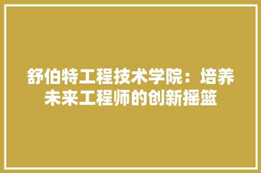 舒伯特工程技术学院：培养未来工程师的创新摇篮