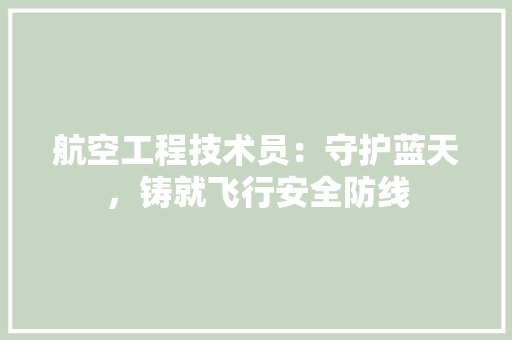 航空工程技术员：守护蓝天，铸就飞行安全防线 室内设计
