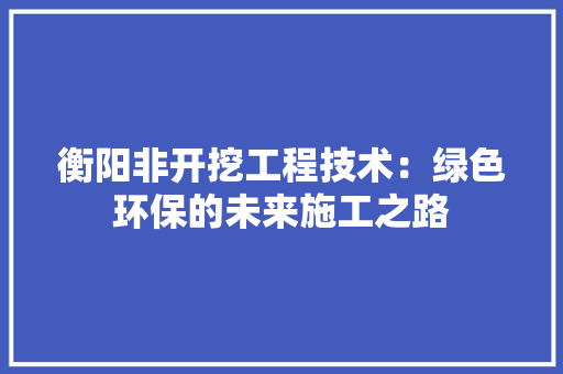 衡阳非开挖工程技术：绿色环保的未来施工之路 室内设计