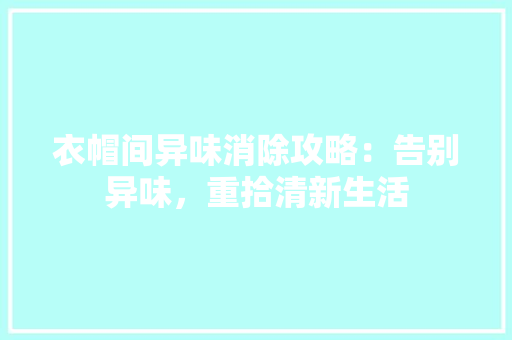 衣帽间异味消除攻略：告别异味，重拾清新生活 室内设计