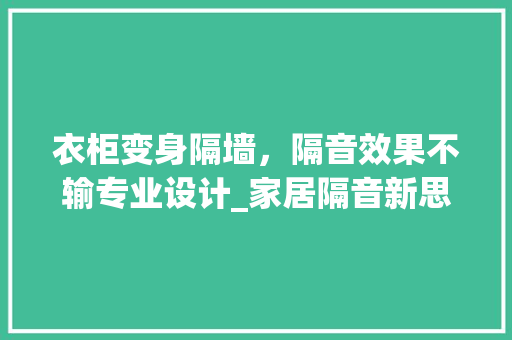 衣柜变身隔墙，隔音效果不输专业设计_家居隔音新思路 室内设计