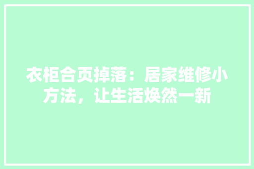 衣柜合页掉落：居家维修小方法，让生活焕然一新