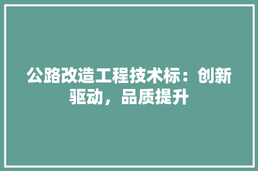 公路改造工程技术标：创新驱动，品质提升 家居装修