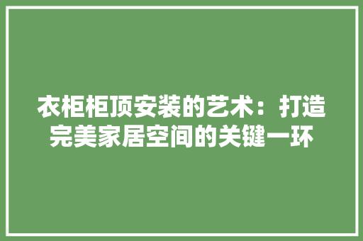 衣柜柜顶安装的艺术：打造完美家居空间的关键一环 室内设计