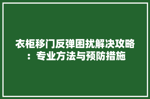 衣柜移门反弹困扰解决攻略：专业方法与预防措施 室内设计