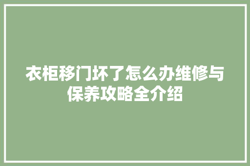 衣柜移门坏了怎么办维修与保养攻略全介绍 室内设计