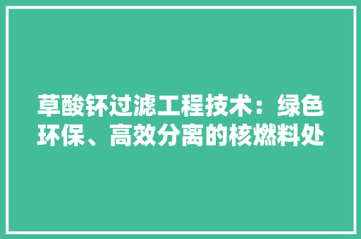 草酸钚过滤工程技术：绿色环保、高效分离的核燃料处理新途径 室内设计