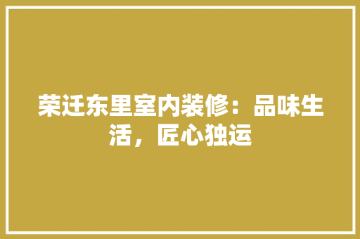 荣迁东里室内装修：品味生活，匠心独运 室内设计