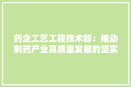 药企工艺工程技术部：推动制药产业高质量发展的坚实基石 室内设计