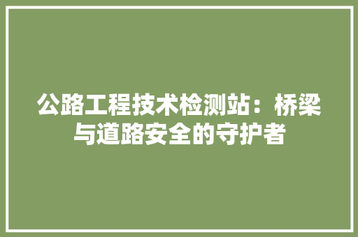 公路工程技术检测站：桥梁与道路安全的守护者 家居装修
