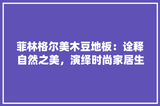 菲林格尔美木豆地板：诠释自然之美，演绎时尚家居生活 室内设计