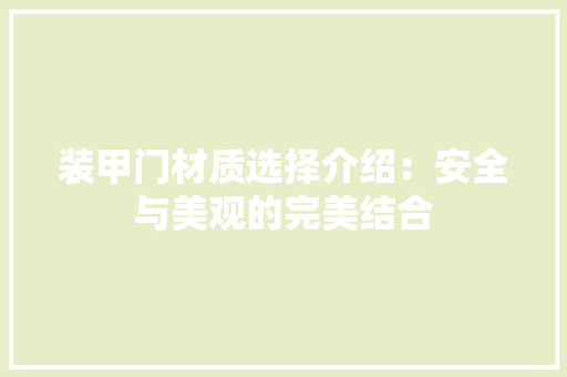 装甲门材质选择介绍：安全与美观的完美结合