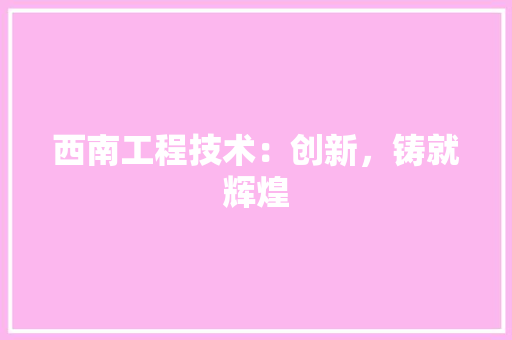 西南工程技术：创新，铸就辉煌