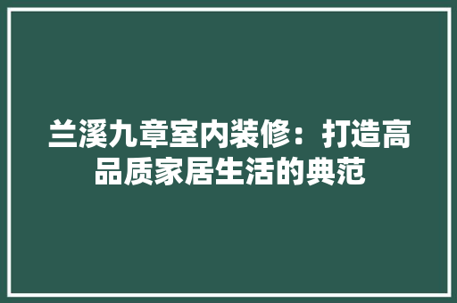 兰溪九章室内装修：打造高品质家居生活的典范