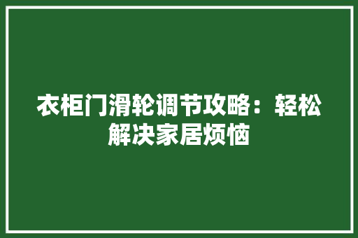 衣柜门滑轮调节攻略：轻松解决家居烦恼 室内设计